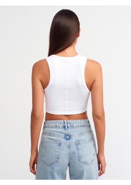20820 Dikiş Efektli Crop Top-Beyaz