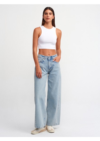 20820 Dikiş Efektli Crop Top-Beyaz