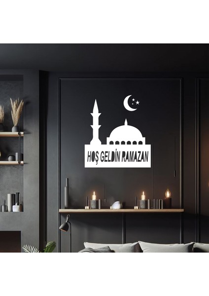 Hoşgeldin Ramazan Temalı Ahşap Duvar Dekorasyonu - Kolay Montaj- 36X33 cm fiyatları