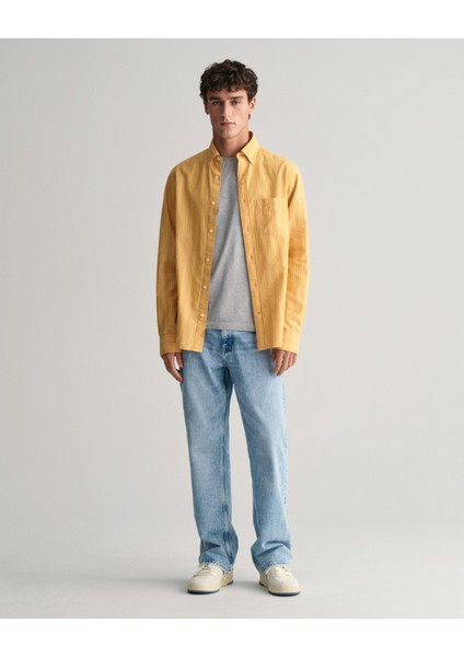 Erkek Sarı Regular Fit Düğmeli Yaka Çizgili Oxford Gömlek 3240056.779 fiyatları