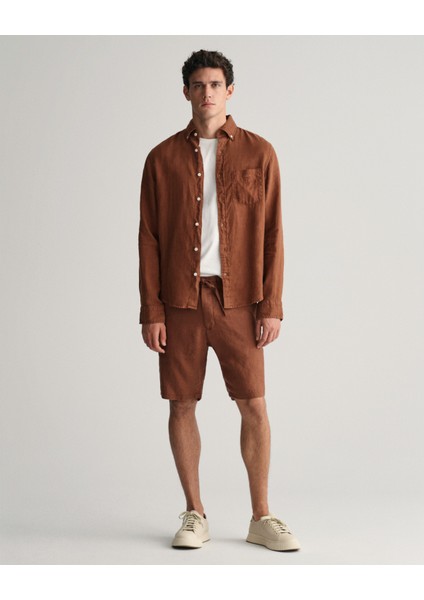 Erkek Kahverengi Relaxed Fit Keten Şort 205073.278