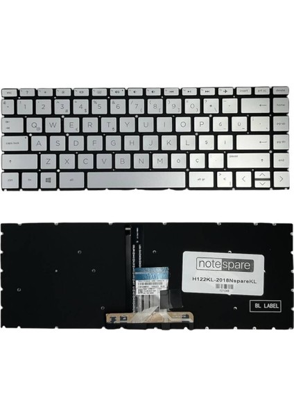 Hp ile Uyumlu 14Q-CY, 14S-CF, 14S-CR, 14S-CS, 14S-DK, 14S-DP Notebook Klavye Işıklı Gümüş Gri Tr
