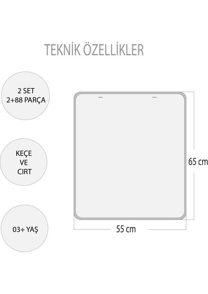 LISINYA247 2 Set - 88 Parça Rakamları Öğreniyorum Keçe Duvar Panoları , Eğitici Oyuncak