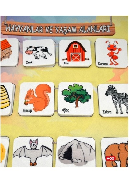 LISINYA247 Hayvanlar ve Yaşam Alanları Keçe Cırtlı Duvar Panosu , Eğitici Oyuncak