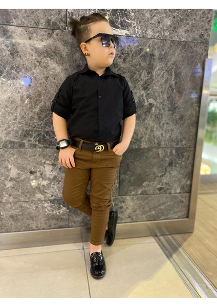 Erkek Çocuk 3 Parça Gabardin Pantolon & Gömlek & Kemer KOMBİN-745236981 modelleri