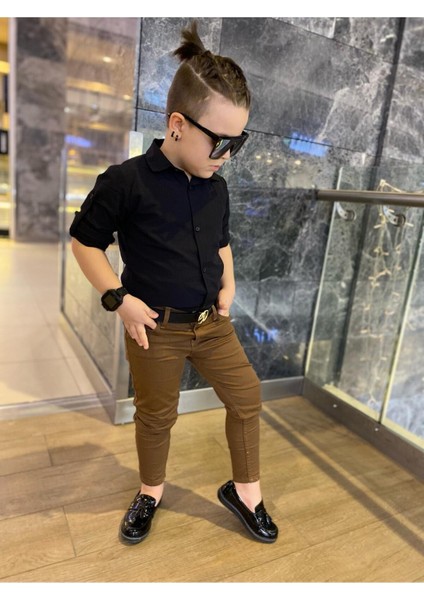 Erkek Çocuk 3 Parça Gabardin Pantolon & Gömlek & Kemer KOMBİN-745236981 indirimleri