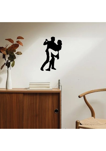 Ahşap Love Tango Dans Eden Çift Duvar Dekoru - Kolay Montaj - 30X20 cm