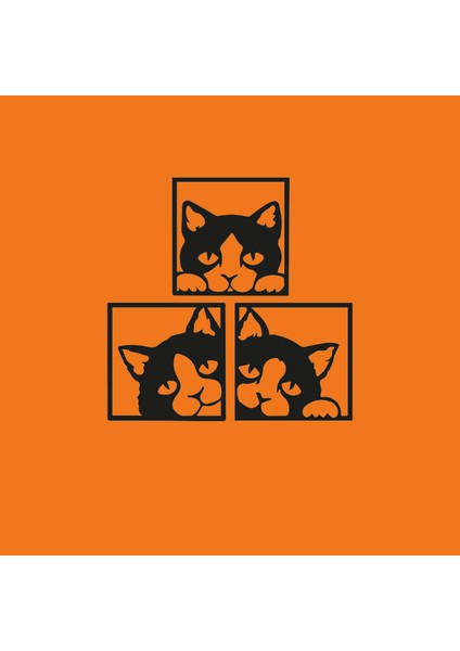 3'lü Sevimli Kedi Ahşap Duvar Dekoru ve Tablosu 35X35 cm - Çift Taraflı Bant ile Kolay Montaj indirimleri