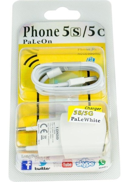 iphone 5s, 5c Uyumlu USB Şarj ve Data Kablosu ve Adaptörü (Priz)