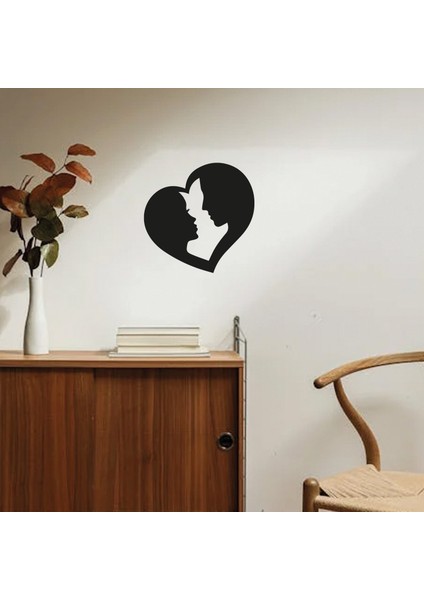 Kalp Içinde Çift Romantik Ahşap Duvar Dekoru - 3 mm Mdf - 35X35 cm