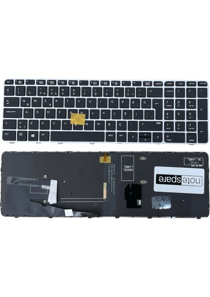 Hp ile Uyumlu Elitebook 836623-001, 836623-141 Klavye Işıklı Siyah Tr Gümüş Çerçeveli