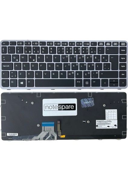 Hp ile Uyumlu Elitebook Folio SN8127BL Klavye Işıklı Siyah Tr Gümüş Çerçeveli Büyük Enter