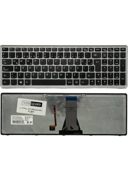 Lenovo ile Uyumlu Ideapad Flex 15D Type 80D8 Notebook Klavye Işıklı Gümüş Gri Tr