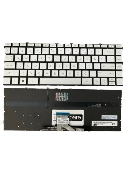 Hp ile Uyumlu Pavilion X360 14-DV0003NT (2W6H8EA) Klavye Işıklı Gümüş Gri Tr Küçük Enter Versiyon