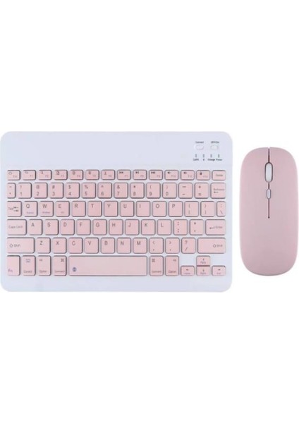 Apple iPad Pro 5. Nesil 12.9" Uyumlu Kablosuz Bluetooth Şarjlı Mini Q Klavye Mouse Seti - Pembe