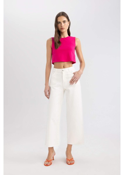 Culotte Gabardin Pantolon Yüksek Bel Basic Düz Cepli Geniş Bol Paça C7535AX24SM