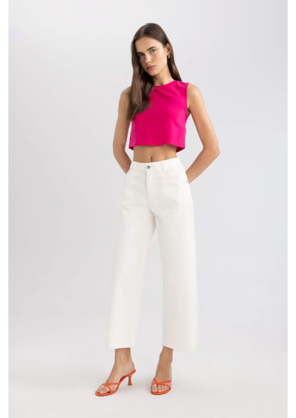 Culotte Gabardin Pantolon Yüksek Bel Basic Düz Cepli Geniş Bol Paça C7535AX24SM