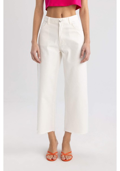 Culotte Gabardin Pantolon Yüksek Bel Basic Düz Cepli Geniş Bol Paça C7535AX24SM