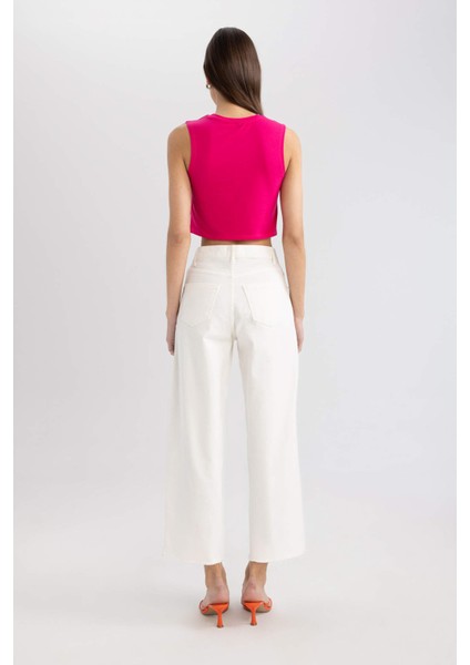 Culotte Gabardin Pantolon Yüksek Bel Basic Düz Cepli Geniş Bol Paça C7535AX24SM