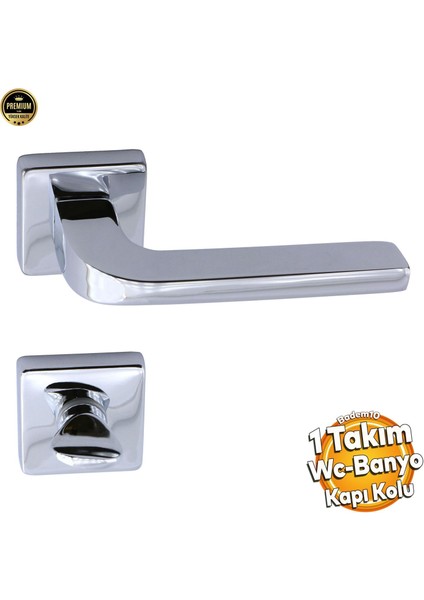 Tog Krom Renk Wc Banyo Kapı Kolu Kare Rozetli Kapı Kolları Sağa ve Sola Uygun Kulpu