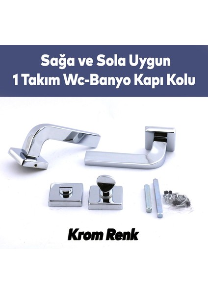 Tog Krom Renk Wc Banyo Kapı Kolu Kare Rozetli Kapı Kolları Sağa ve Sola Uygun Kulpu indirimleri