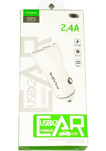 USB C Araç Şarj Adaptörü 2.4A Çift Girişli Araç Şarj Cihazı Fast Charger