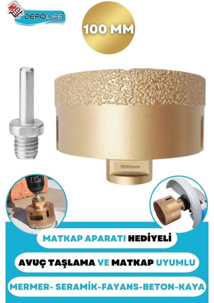 100MM Granit Mermer Seramik Fayans Beton Taş Delme Panç Spiral Avuç Taşlama Matkap Uyumlu M14 Aparat