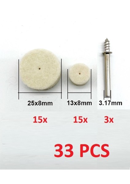 Polisaj Cila Parlatma Keçesi Yün Keçe Dremel Matkap Ucu 13MM ve 25MM Toplam 33 Lü Set