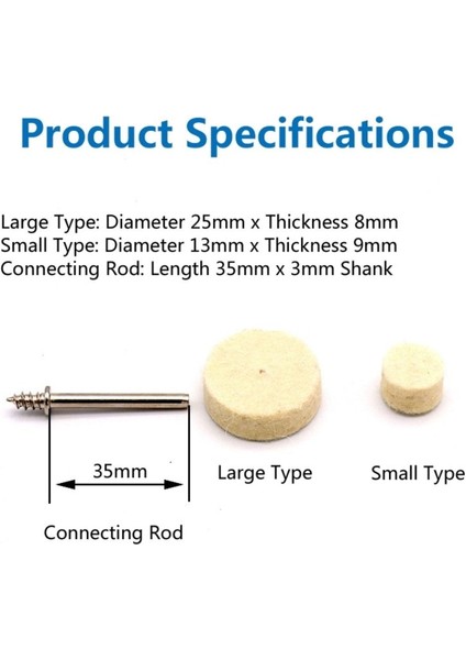 Polisaj Cila Parlatma Keçesi Yün Keçe Dremel Matkap Ucu 13MM ve 25MM Toplam 33 Lü Set