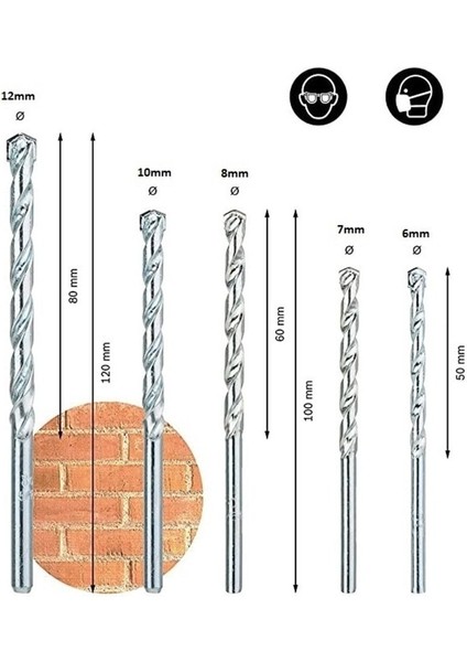 5'li Beton Elmas Matkap Ucu Seti 6-7-8-10-12MM Matkap Beton Delme Uç Seti 5 Adet