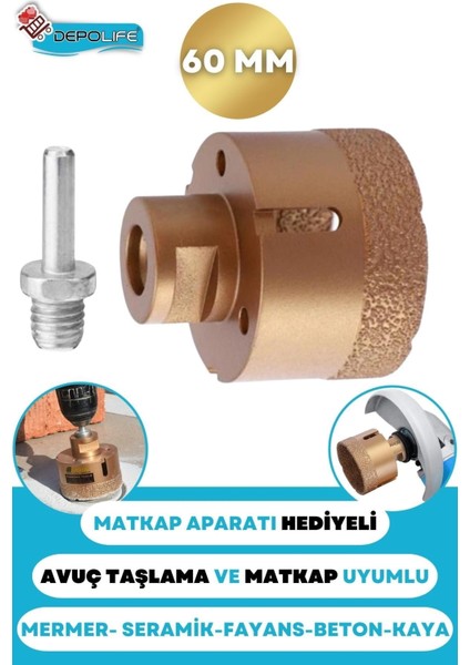 60 mm Granit Mermer Seramik Fayans Beton Taş Delme Panç Spiral Avuç Taşlama Matkap Uyumlu M14 Aparat