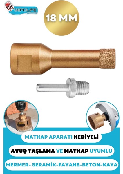 18 mm Granit Mermer Fayans Beton Taş Delme Panç Spiral Avuç Taşlama Canavar Matkap Uyumlu M14 Aparat