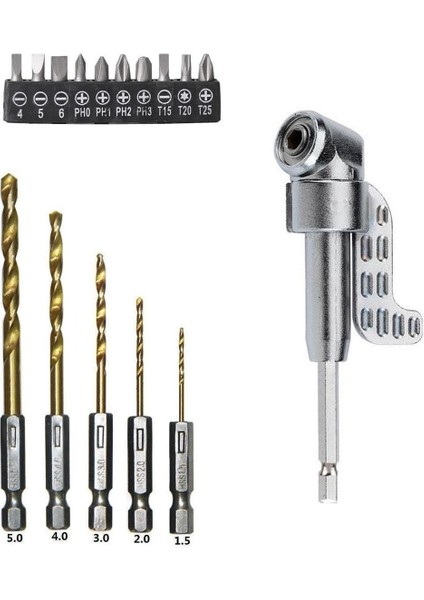 Altıgen 1/4 Hex Bit Uzatma Adaptörü 5li Titanyum Matkap Ucu Seti Köşe Delme Vidalama Aparatı Altıgen