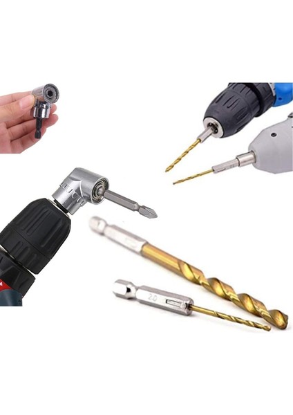 Altıgen 1/4 Hex Bit Uzatma Adaptörü 5li Titanyum Matkap Ucu Seti Köşe Delme Vidalama Aparatı Altıgen