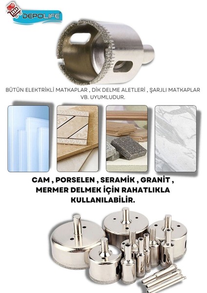 Tam Set 3mm-60mm Mermer Granit Fayans Cam Yuvarlak Delme Panç Elmas Matkap Için Boru Karot