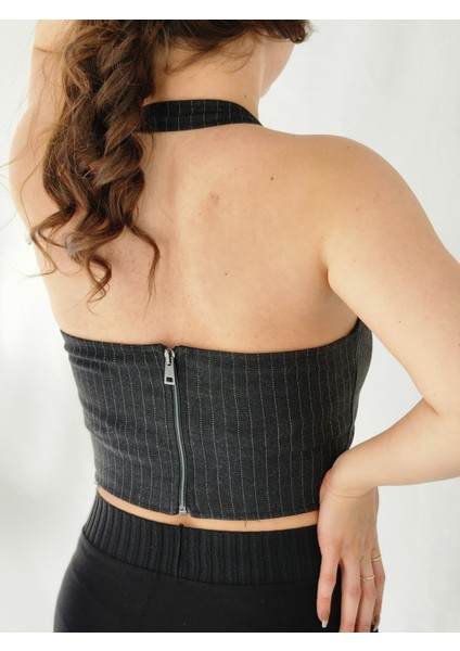 Çizgili Füme Yelek Büstiyer modelleri