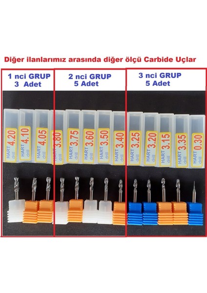 Kalıpçı Taşlama Delme Cnc Router Karbür Uç Seti 3.40MM - 3.80MM Çap Carbide Matkap Ucu 5 Parça Set