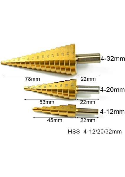 Ayarlı Matkap Ucu Titanyum Hss Çelik Yüksek Hız Demir Çelik Plastik Bakalit Kademeli Delme 3 Parçalı
