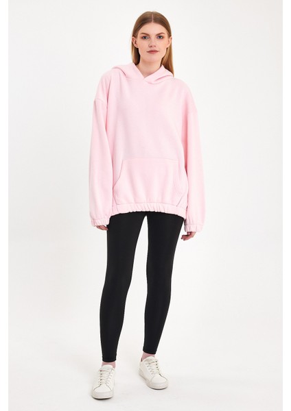 Pembe Hoodie, Oversize Hoodie, Kadın Hoodie, Kanguru Cepli Hoodie, Lastikli Hoodie