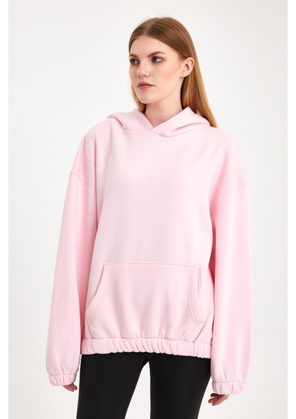 Pembe Hoodie, Oversize Hoodie, Kadın Hoodie, Kanguru Cepli Hoodie, Lastikli Hoodie fırsatları