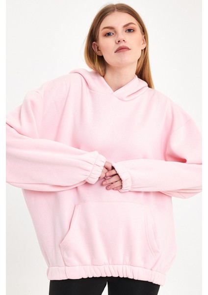 Pembe Hoodie, Oversize Hoodie, Kadın Hoodie, Kanguru Cepli Hoodie, Lastikli Hoodie indirimleri