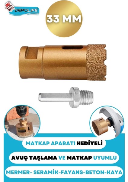 33 mm Granit Mermer Granit Beton Taş Delme Panç Spiral Avuç Taşlama Matkap Uyumlu Uç M14 Aparat