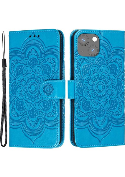 iPhone 15 Plus Pu Deri Mandala Çiçek TeIefon Kılıfı (Yurt Dışından)