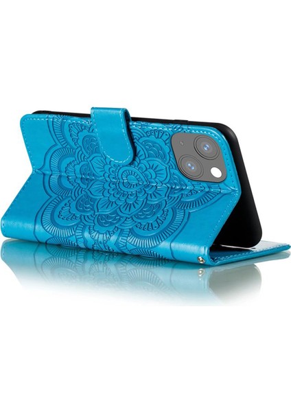 iPhone 15 Plus Pu Deri Mandala Çiçek TeIefon Kılıfı (Yurt Dışından)