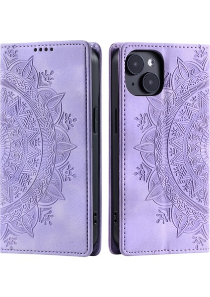 iPhone 14 Pu Deri Baskılı Mandala Çiçek TeIefon Kılıfı (Yurt Dışından)