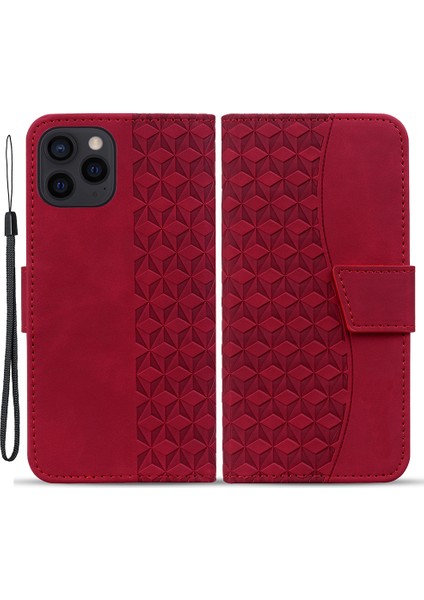 iPhone 14 Pro Max Deri Basılı Rhombus TeIefon Kılıfı (Yurt Dışından)