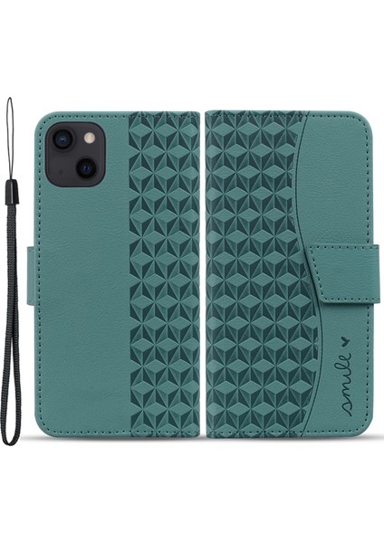 iPhone 15 Plus Rhombus Presict Iş Deri TeIefon Kılıfı (Yurt Dışından)