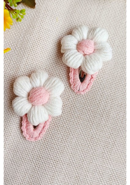 Papatya Desenli Çıtçıtlı Çocuk Bebek Saç Tokası / Saç Aksesuarı 2 Li Set