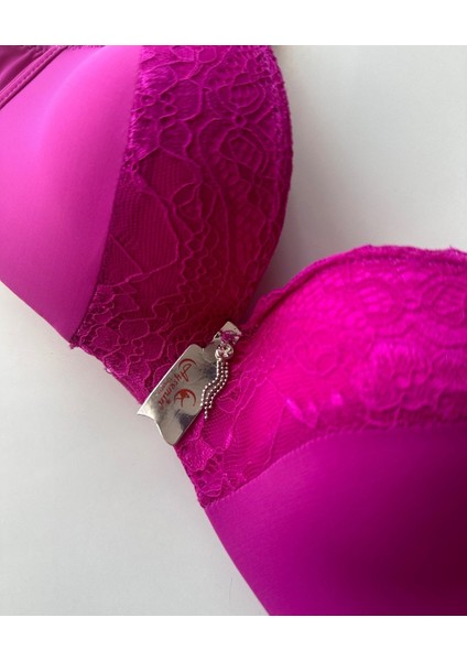 Fuşya Dantelli Dekoltesi Dantel Detaylı Kaplı Balenli Hafif Destekli Sütyen (Intive Limited) modelleri