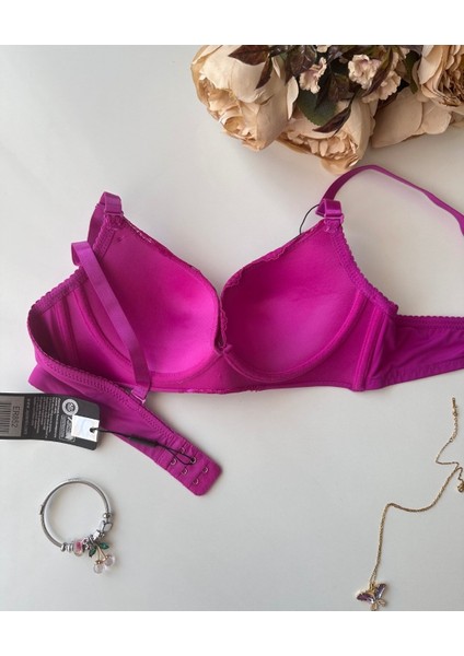 Fuşya Dantelli Dekoltesi Dantel Detaylı Kaplı Balenli Hafif Destekli Sütyen (Intive Limited) indirimleri